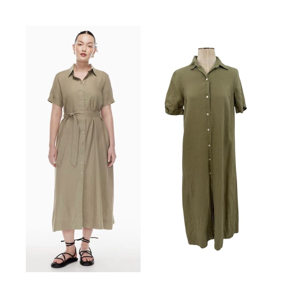 Aritzia Wilfred Eleta Organic Linen Button Front Maxi Dress Green Size Small